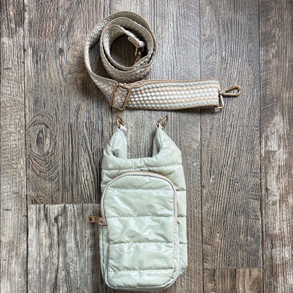 WanderFull Padded Quilted Crossbody Bag Mini Sling Phone Adjustable Strap Sage